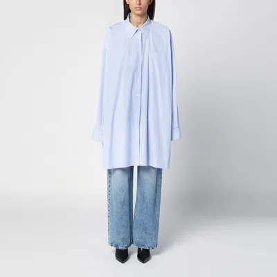 Maison Margiela Blue Striped Shirt In Cotton Poplin
