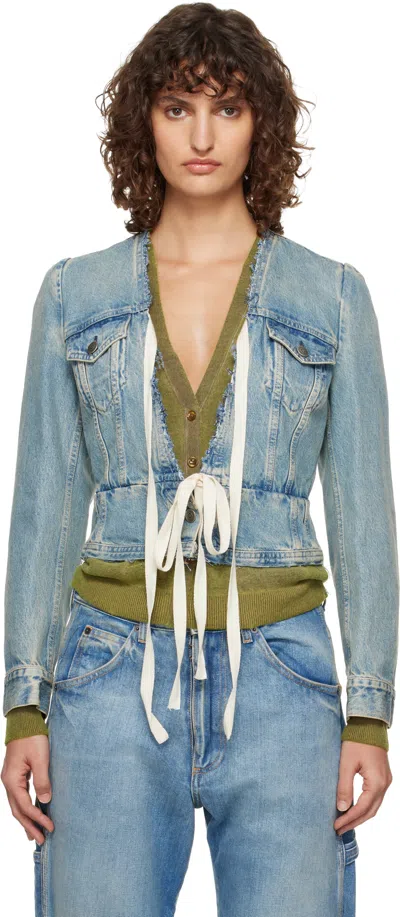 Maison Margiela Blue V-neck Denim Jacket