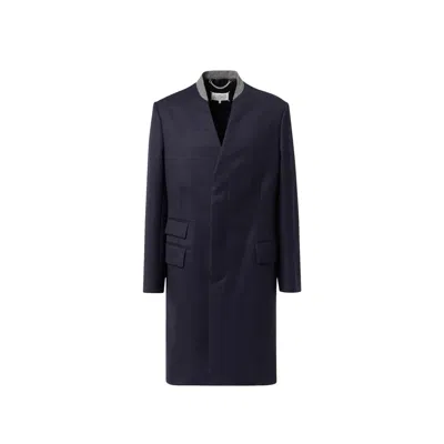 Maison Margiela Blue Wool Coat With Padded Shoulders