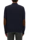 Maison Margiela Knitwear With Buttoned Collar And Elbow Patches In Blue
