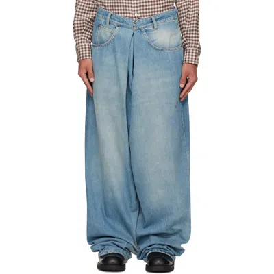 Maison Margiela Wide-leg Wrap Jeans In Light Blue Washed Cotton Denim