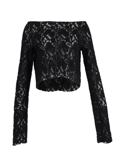 Pre-owned Maison Margiela Boat-neck Lace Crop Top In Black