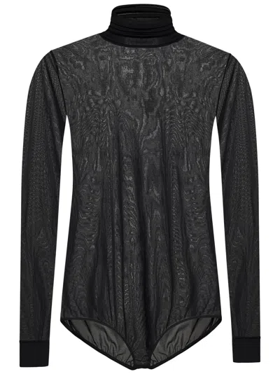 Maison Margiela Transparent High-neck Bodysuit In Black Viscose Jersey