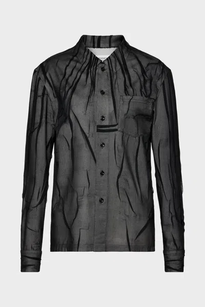 Maison Margiela Bonded Crease Long-sleeve Shirt Woman Grey And Off White In Black