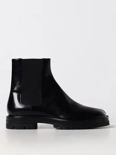 Maison Margiela Black Leather Tabi Ankle Boots Men In Multi