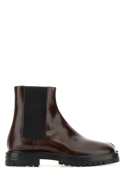 Maison Margiela Burgundy Leather Tabi County Chelsea Ankle Boots In Brown