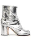 Maison Margiela Tabi Split-toe Crinkled Metallic Patent-leather Ankle Boots In Argento