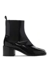 Maison Margiela Glossy Black Split-toe Ankle Boots With Mid-height Block Heel In Black