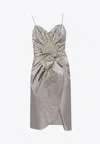 Maison Margiela Midi Dress With Metallic Finish And Draped Detail In Silver