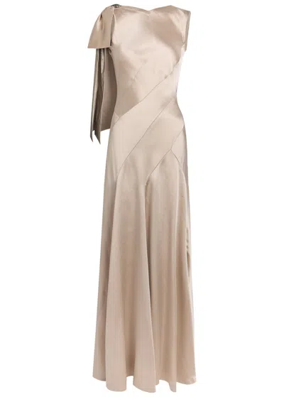 Maison Margiela Long Silhouette Dress With Bow Detail And Contrast Stitching In Neutral