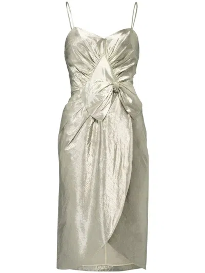 Maison Margiela Midi Dress With Metallic Finish And Draped Detail In Grey