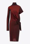 Maison Margiela Viscose Dress With Asymmetric Sleeves In Red