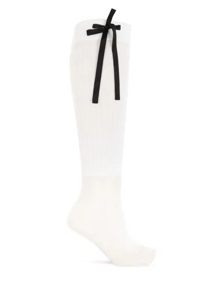 Maison Margiela Bow Detailed Long Socks In White