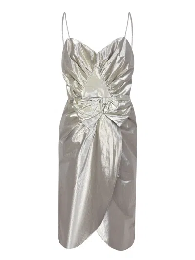 Maison Margiela Midi Dress With Metallic Finish And Draped Detail In Grey