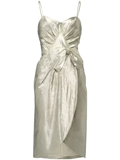 Maison Margiela Midi Dress With Metallic Finish And Draped Detail In Grey