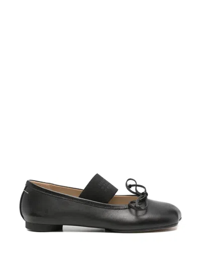 Pre-owned Maison Margiela Bow-detail Elasticated-strap Ballet Flats In Black