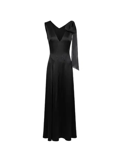 Maison Margiela Bow-detail V-neck Maxi Dress In Black