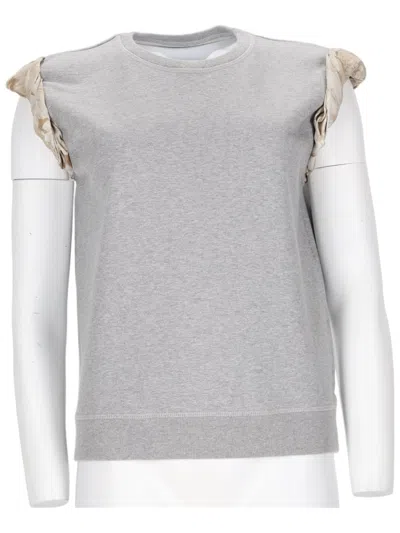 Maison Margiela Boxy Grey Sweatshirt With Ruffled Silk Accents In Gray