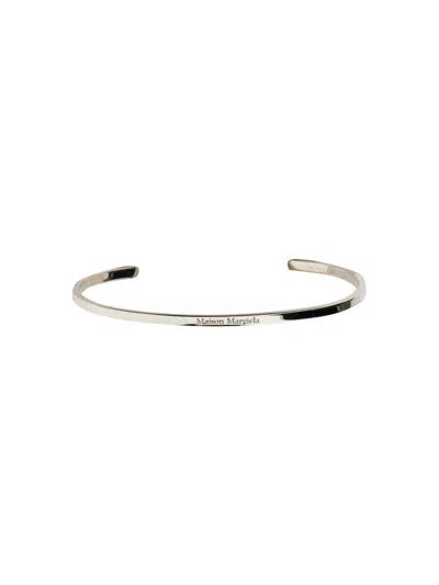 Maison Margiela Women Open Bracelet With Logo In Metallic