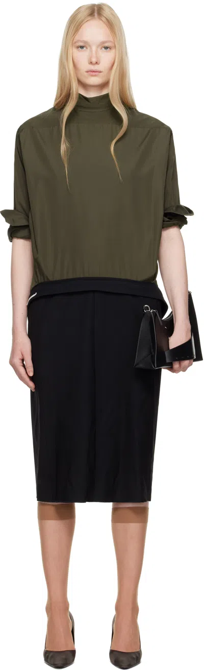 MAISON MARGIELA BROWN & BLACK REVERSED SHIRTDRESS MIDI DRESS