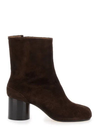 Maison Margiela Brown Ankle Boots With Tabi Toe And Block Heel In Leather Woman