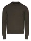 Maison Margiela Brown Crew Neck Sweater With Elbow Patches And Fitted Waist In Brown