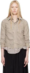 Maison Margiela Layered Checked Cotton-poplin And Organza Shirt In 114 Camel And Tan/wh