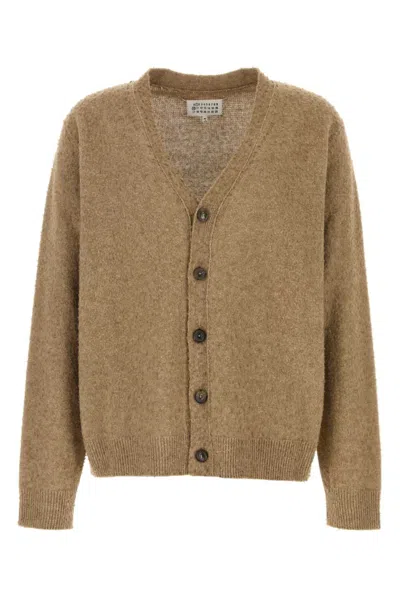Maison Margiela Brown Logo Cardigan In Beige