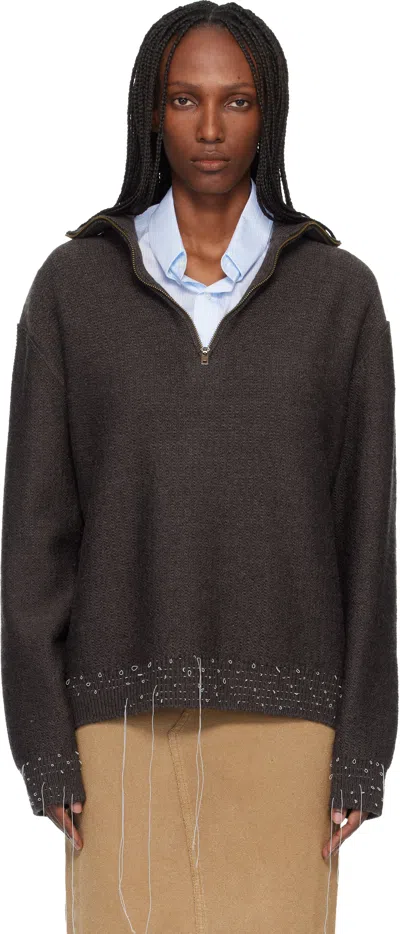 Maison Margiela Brown Loose Thread Sweater In Black