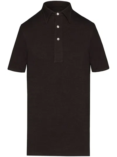 Maison Margiela Straight-point Collar Cotton-blend Polo Shirt In Marrón