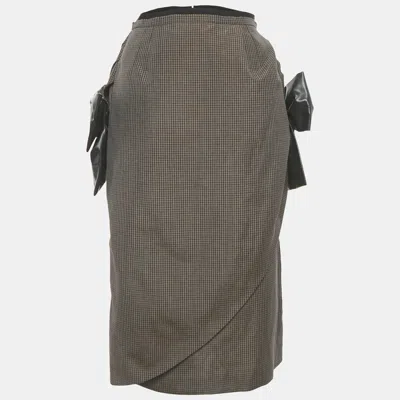 Pre-owned Maison Margiela Brown Printed Linen & Mohair Exaggerated Bow Skirt L