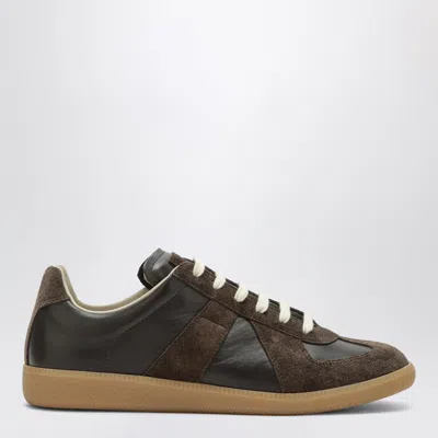 Maison Margiela Low-top Sneakers With Smooth Leather And Suede Panels In Brown