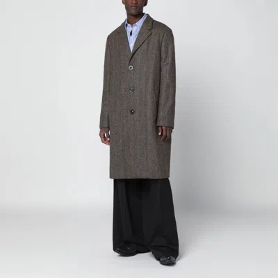 Maison Margiela Brown Single-breasted Herringbone Coat In Blue