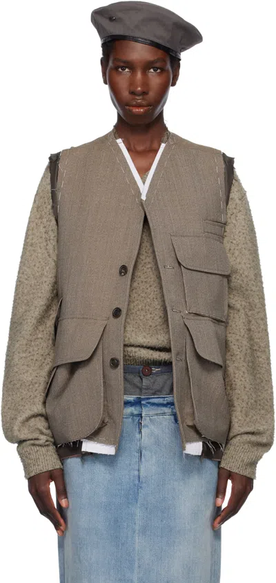 Maison Margiela Brown Sleeveless Wool Vest In 707m Olive