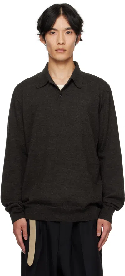 Maison Margiela Brown Suede Elbow Patch Polo In Gray