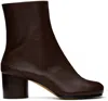 Maison Margiela Burgundy Leather Tabi Ankle Boots In Brown