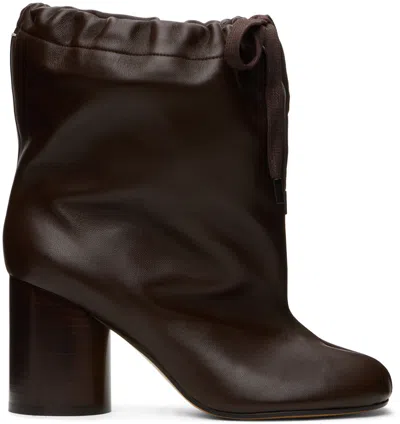 Maison Margiela Tabi Drawstring Leather Ankle Boots In Black