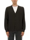 Maison Margiela Brown Wool Cardigan With Suede Elbow Patches In Brown