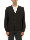 Maison Margiela Brown Wool Cardigan With Suede Elbow Patches In Black