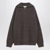 Maison Margiela Zip Neck Wool Knit Long Sleeve Sweater In Brown