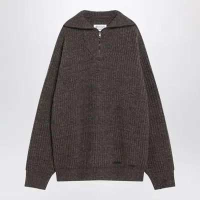 MAISON MARGIELA BROWN WOOL SWEATER WITH ZIP