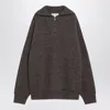 Maison Margiela Zip Neck Wool Knit Long Sleeve Sweater In Brown