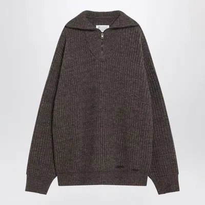 Maison Margiela Brown Wool Sweater With Zip