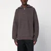 Maison Margiela Zip Neck Wool Knit Long Sleeve Sweater In Brown