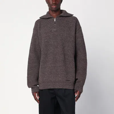 MAISON MARGIELA BROWN WOOL SWEATER WITH ZIP