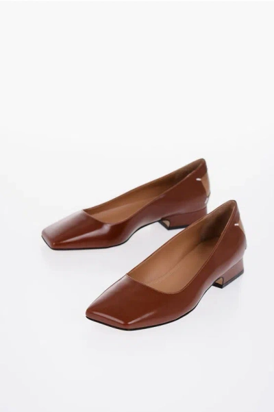 Maison Margiela Brushed Leather Ballerinas With Cut-out Details In Brown