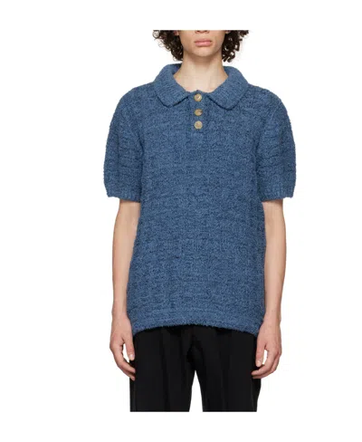 Maison Margiela Brushed Short-sleeve Polo Shirt In Blue