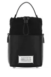 Maison Margiela Woman Black Leather And Canvas Mini 5ac Bucket Bag In Black
