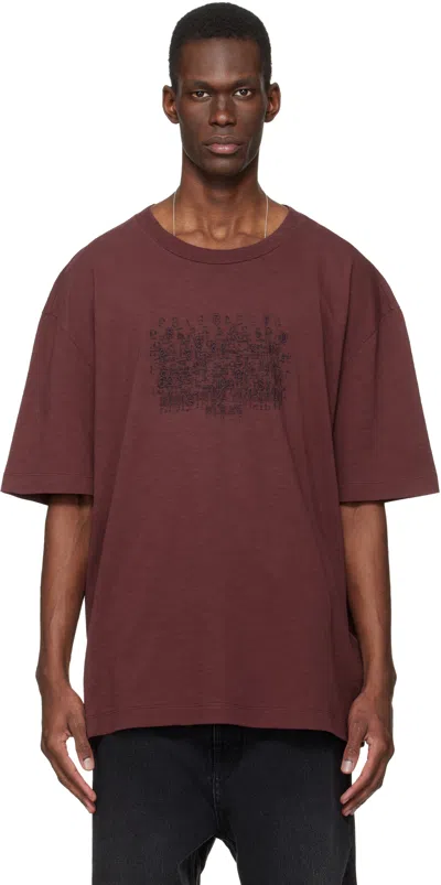 Maison Margiela Burgundy Embroidered Logo T-shirt