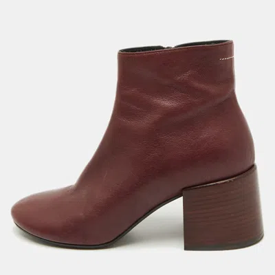 Pre-owned Maison Margiela Burgundy Leather Block Heel Ankle Boots Size 39